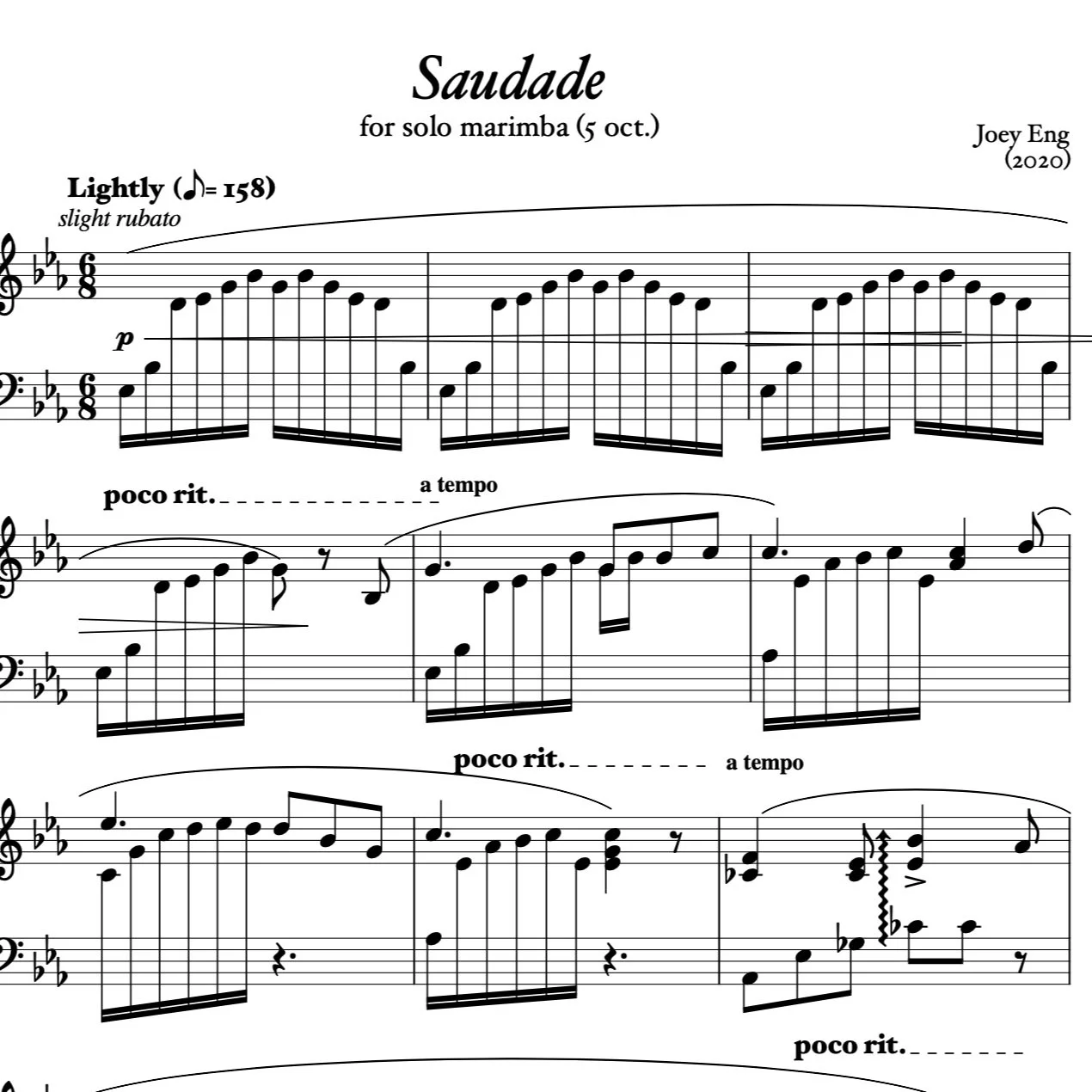 Saudade' for solo marimba (5 oct.) — Joey Eng Music